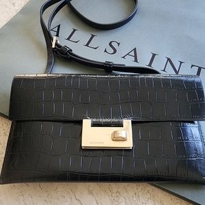 All Saints Black Francois Croc Crossbody Small Leather Xbody